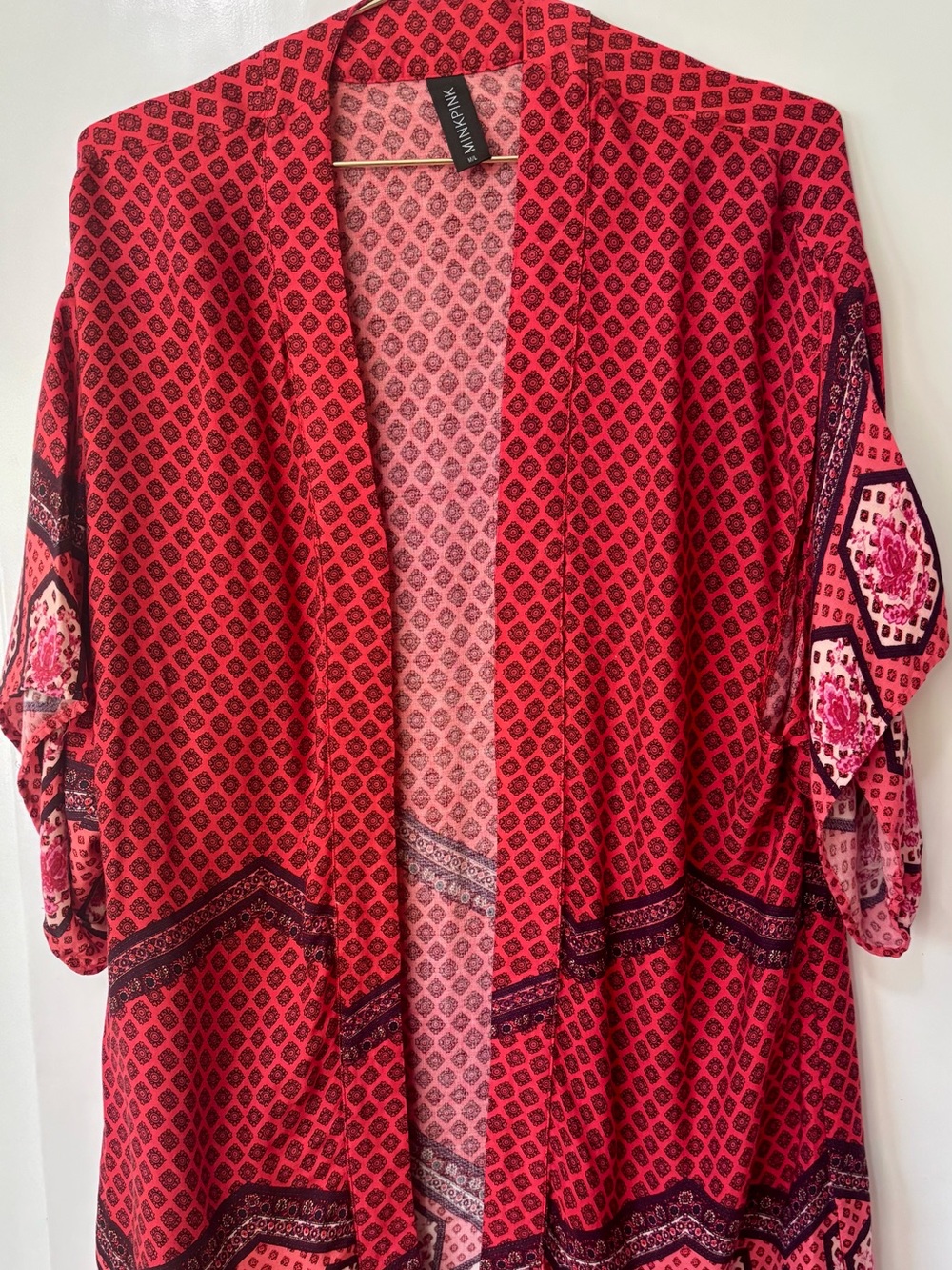 MINKPINK| Boho Red & Black Lightweight Kimono Cardi/Cover-Up Sz M/L